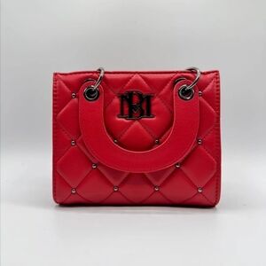 Badgley Mischka In Elegant Red Quilted Handbag w/ Stud